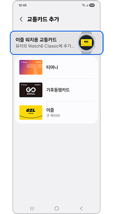 이즐 워치용 교통카드를 선택하세요