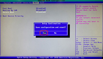 F10 버튼을 눌러 Setup Confirmation 창이 표시되면 OK를 눌러 변경된 BIOS 설정을 변경 후 시스템을 재부팅 