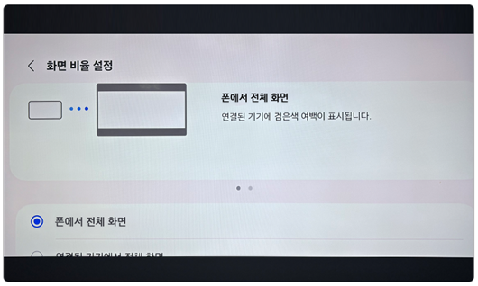 휴대전화에서 전체 화면 선택시 보이는 화면