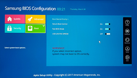 Secure Boot Control 항목에서 Off 변경
