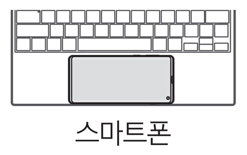 노트북 터치패드위에 스마트폰 올려서 충전하기