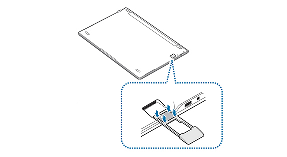 Nano-SIM 카드의 금속 단자 부분을 아래로 향하게 한 후 트레이에 놓기
