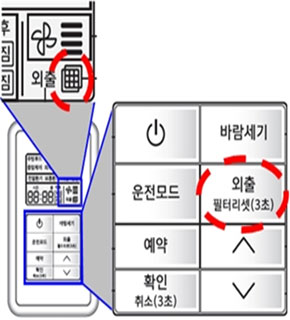 외출, 필터리셋 3초 누름