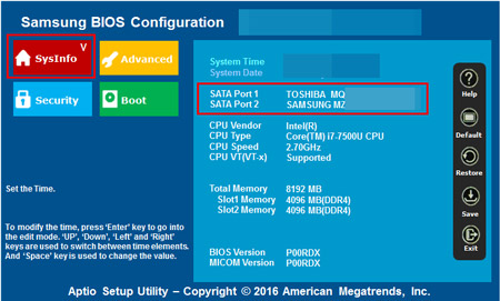 Operating System not found 에러가 발생한다면 바이오스에서 SATA Port 1 항목으로 이동 HDD 정보가 나타나는지 확인합니다