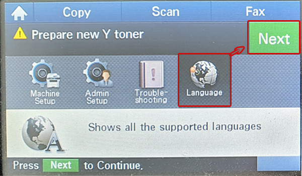 Language에서 Next 선택한 모습