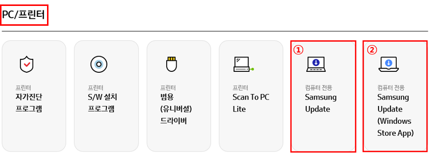 삼성전자서비스 홈페이지에 서비스 안내 다운로드 자료실에서 삼성업데이트 다운로드 1번 2번