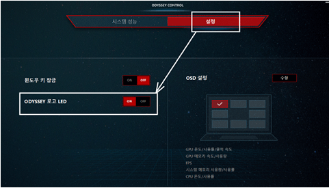 Odyssey CONTROL 설정탭에서 ON OFF 가능