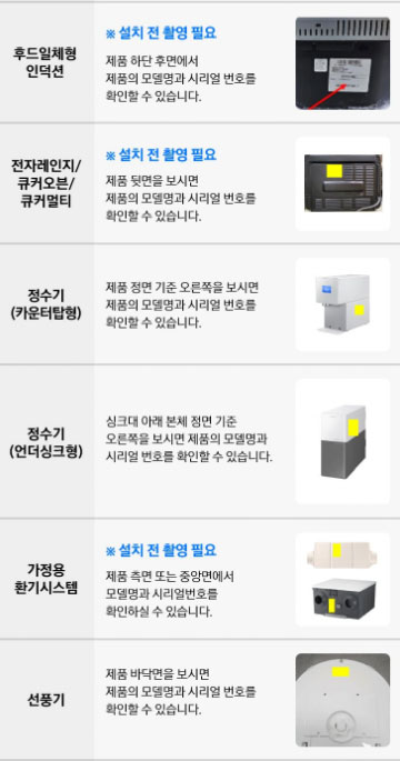 전자레인지 정수기등 모델 확인 방법