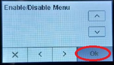 Enable/Disable Menu 화면에서 'OK'를 누르세요