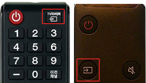지원하지 않는 모드입니다 메시지가 나타날때 ① TV/외부입력 (또는 2019년형 tv모니터 리모컨의 소스 버튼 이미지) 버튼을 누름