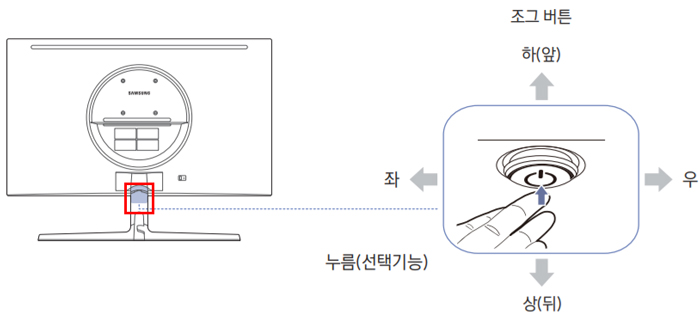 컴퓨터에서 BIOS 진입 시 모니터 화면 안나오는 증상 해결위해 컴퓨터를 부팅하고, 모니터 전원이 켜진 상태에서 모니터 뒷면의 조그 버튼을 누르세요.