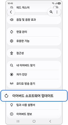 이어버드 소프트웨어 업데이트를 눌러주세요