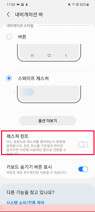  제스처 힌트가 꺼진 상태 인식 영역