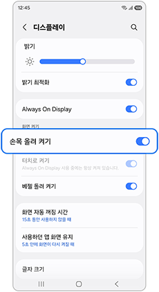 손목 올려 켜기를 활성화하세요
