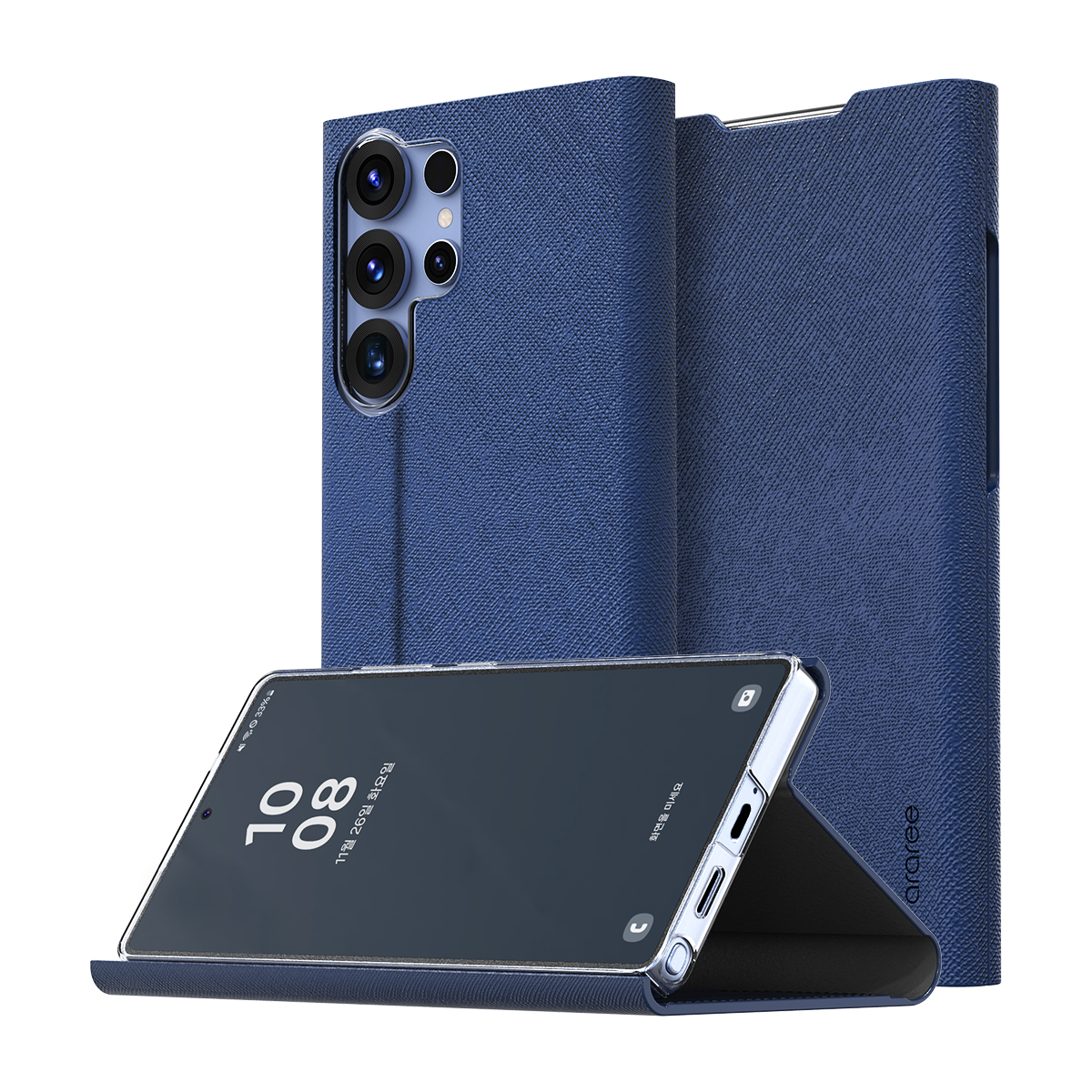 갤럭시 S25울트라 마그네틱 커버 아라리 케이스 카드 수납 보닛 스탠드 (블루)