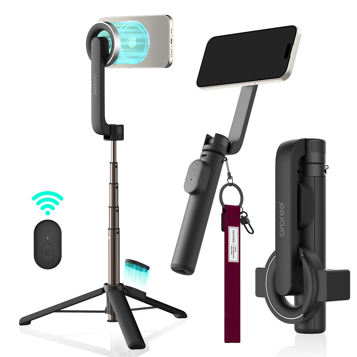 마그넷 결합 거치형 삼각대 겸용 셀카봉 (블랙)